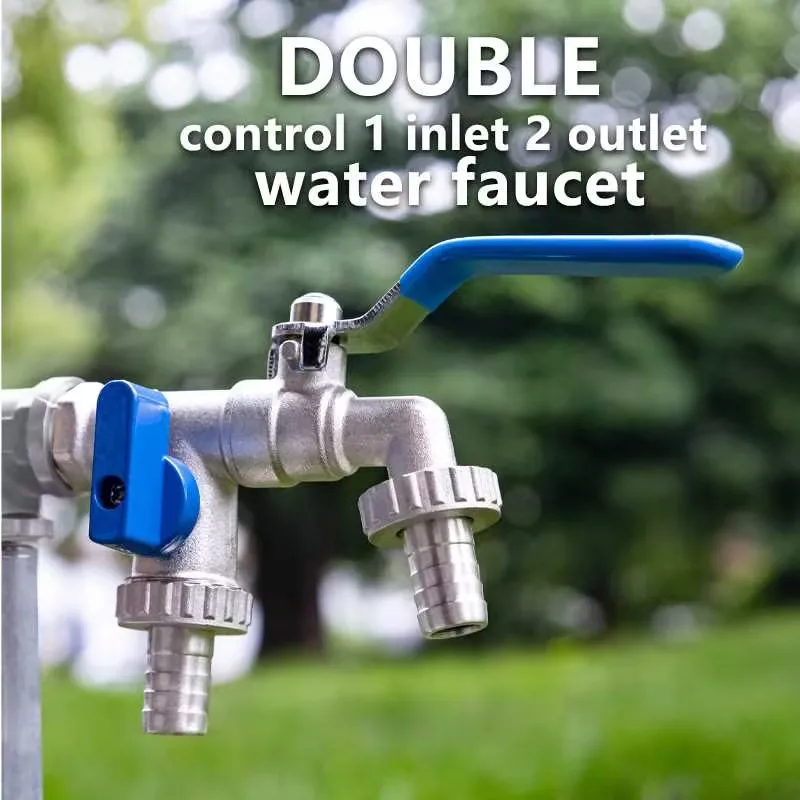 Garden bibcocks water tap faucet Outdoor Garden Faucet 1 inlet 2 outlet Anti-Freeze Bibcock with Dual Nipple Brass Water Tap Garden Tools