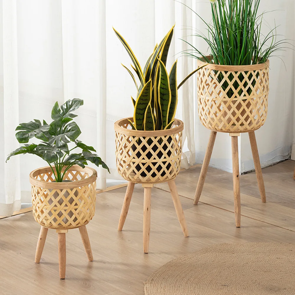 Handmade Bamboo Woven Flower Pot with Stand 1