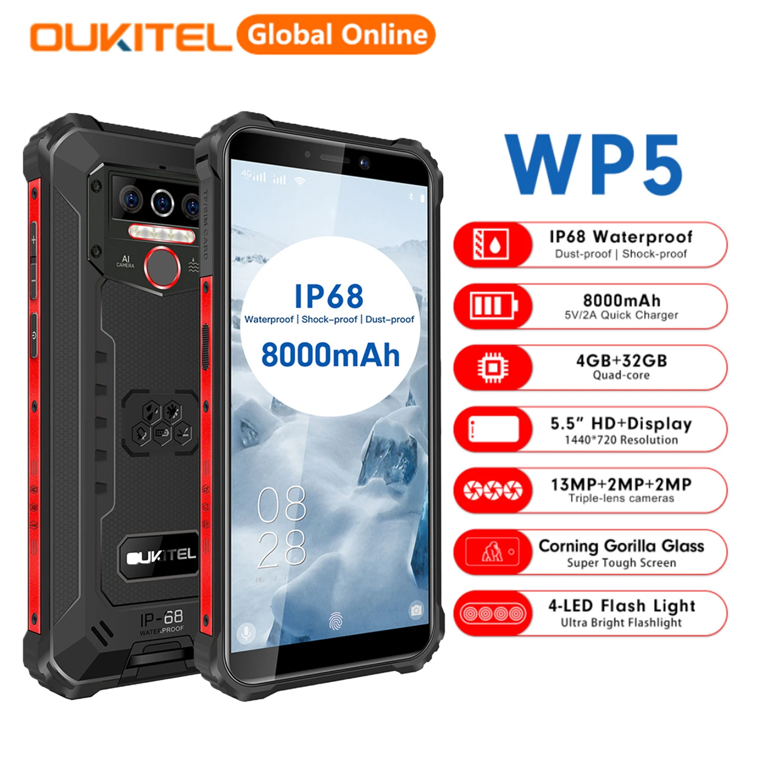 best cell phone camera android OUKITEL WP5 IP68 Waterproof Smartphone 8000mAh Android 10.0 Triple Camera Face/Fingerprint ID 5.5 Inches 4GB 32GB Mobile Phones xfinity mobile android phones