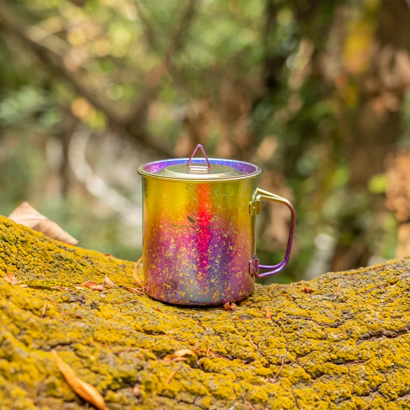 Boundless Voyage Ultralight Titanium Cup with Lid Outdoor Camping Folding Water Tea Coffee Cup Colourful Teacup 15oz Ti3055D