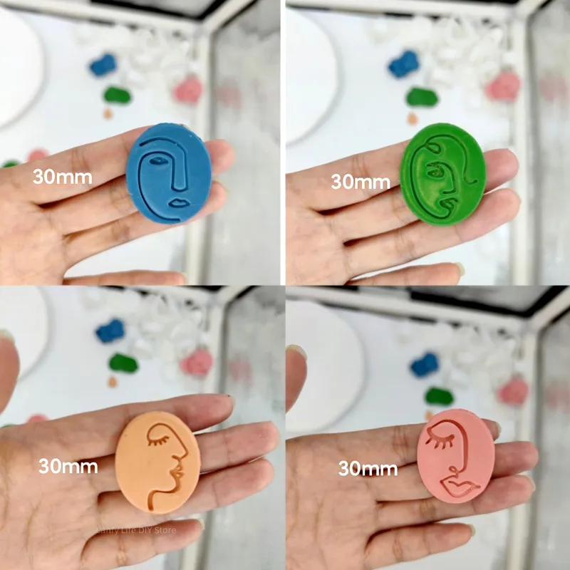 Soft Pottery Polymer Clay Mold Abstract Face Line Clay Stamp Texture Mat Cutter Earring Jewelry Pendant Making