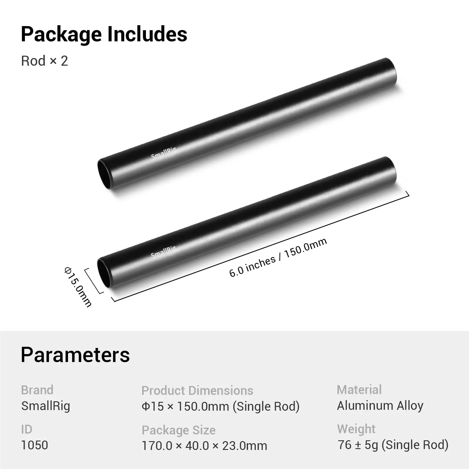 Aluminum Alloy 15mm Rod Camera Rail Rod 10/15/20cm 4/6/8Inch 2 Pcs Set for DSLR