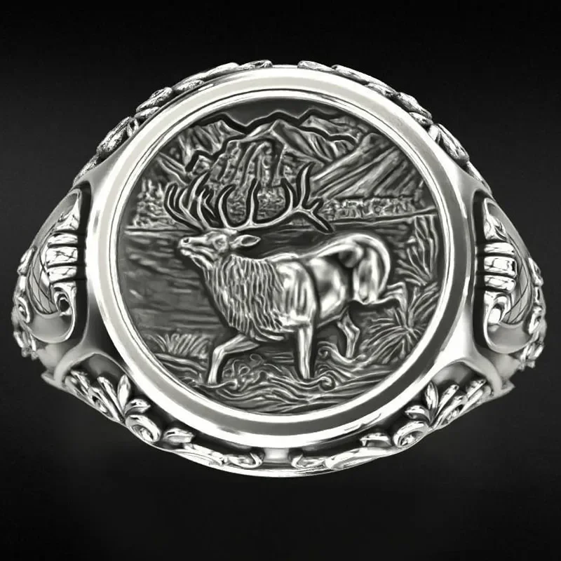 14g Antique Patterned Ring With Deer Art Relief Gold Rings  Customized 925 Solid Sterling Silver Rings Many Sizes 6-10 rectangle antique metal jewelry box trinket storage organizer gift box chest ring case with mirror for girls women