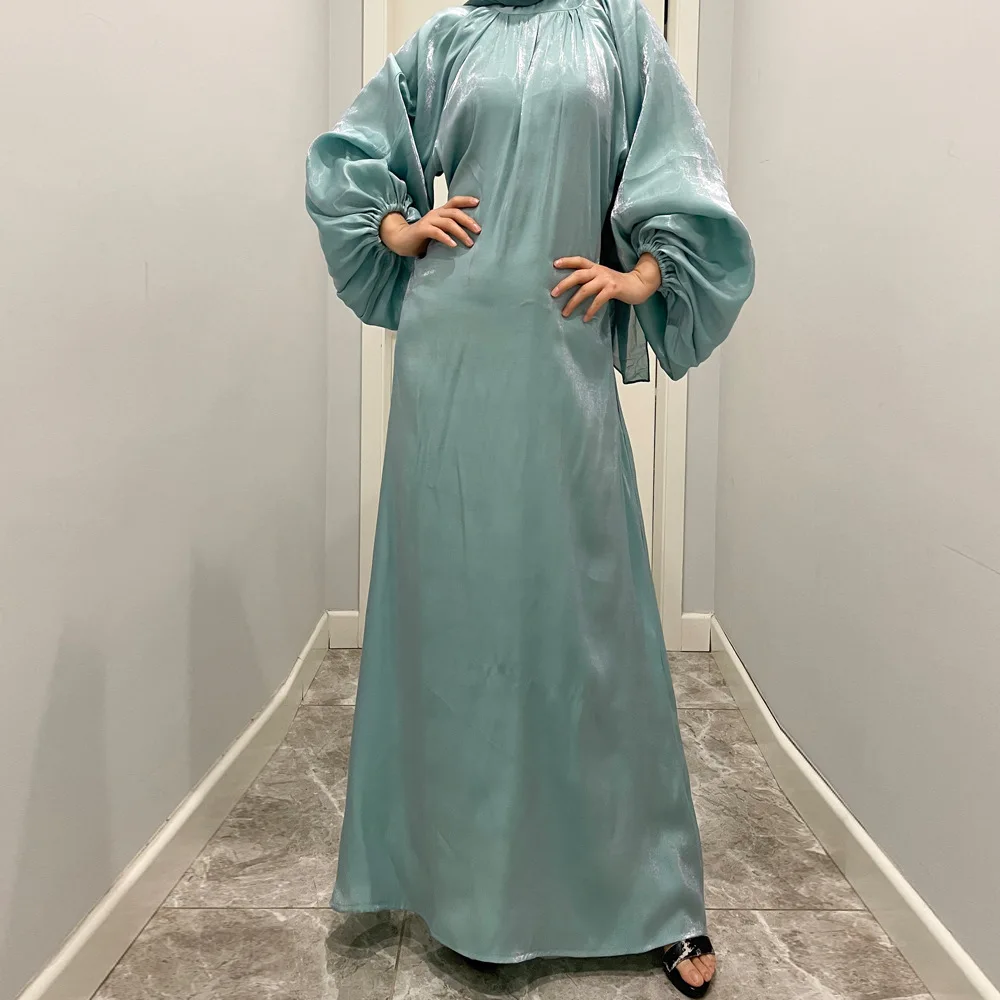 

Shimmer Abaya Muslim Dress Women Autumn Elegant Belted Lantern Sleeve Ramadan Eid Islam Party Robe Modest Outfit Kaftan Vestidos