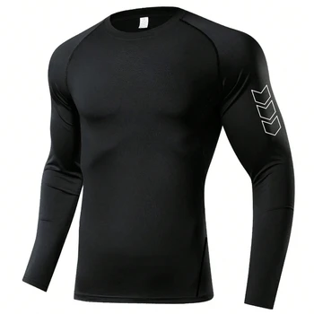 Men Compression Long Sleeve Shirt Black Fitness T-shirt Male Running  Quick Drying Gym Top Protection Sports Base Layer 1