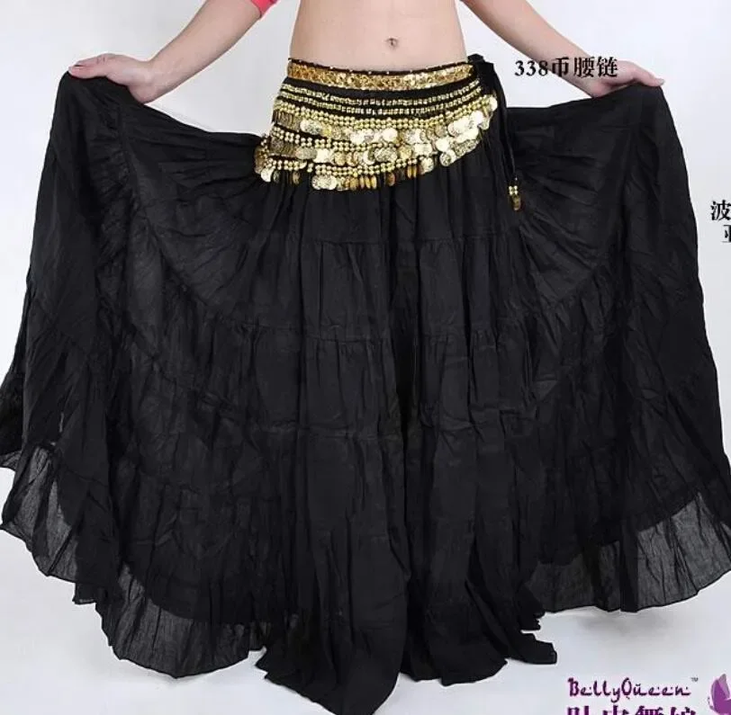 

1 piece Women Linen Belly Dance Tiered Bohemian Skirt Tribal Dancing Show Maxi long big hem skirt