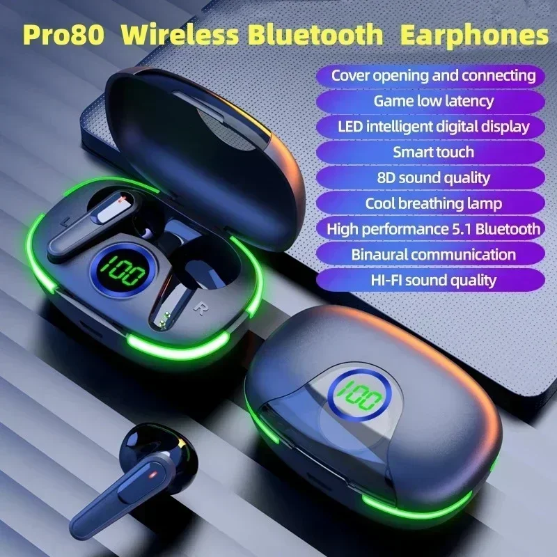 

Беспроводные Bluetooth-наушники Pro80 TWS с шумоподавлением и сенсорным управлением