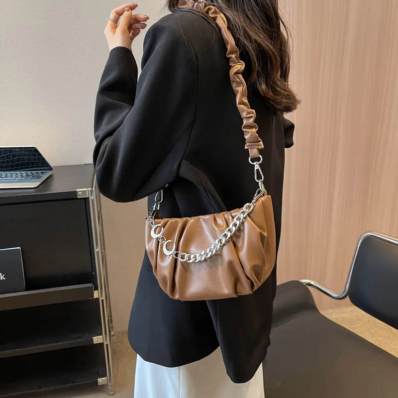 

Simple Pleated Cloud Bag Textured Chain Handbag Portable Single Shoulder Messenger Bags Soft Leather Commute Satchel Crossbody