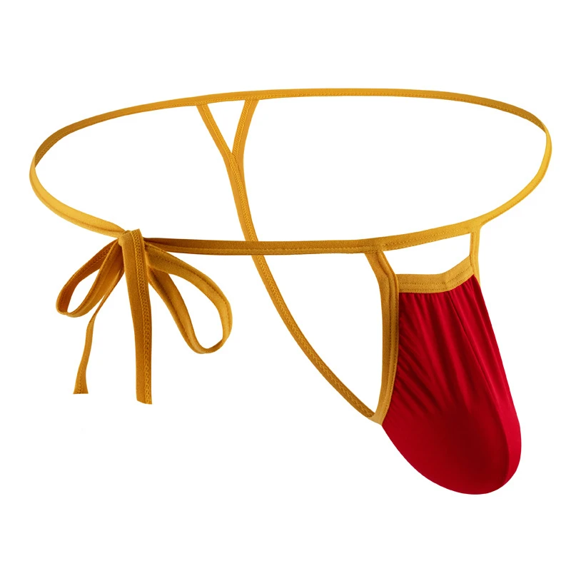 Men's Gstring Waistband Side Opening Knotted Rope Nylon Ice Silk Sexy