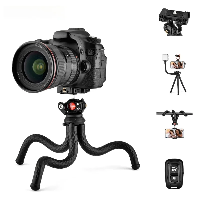 

Mini Octopus Tripod for Phone SLR DSLR Camera with Wireless Remote Shutter Flexible Tripod Stand with Cold Shoe Magic Arm