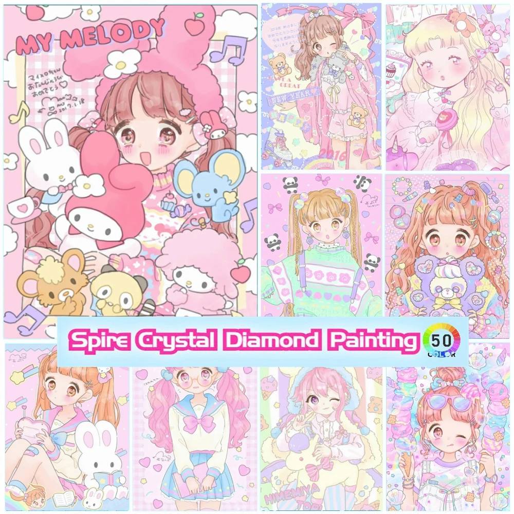 

Cartoon Kawaii Girl Crystal Diamond Painting Kits Embroidery Japanese Anime Cute Cross Stitch Rhinestones Mosaic Home Decor Gift