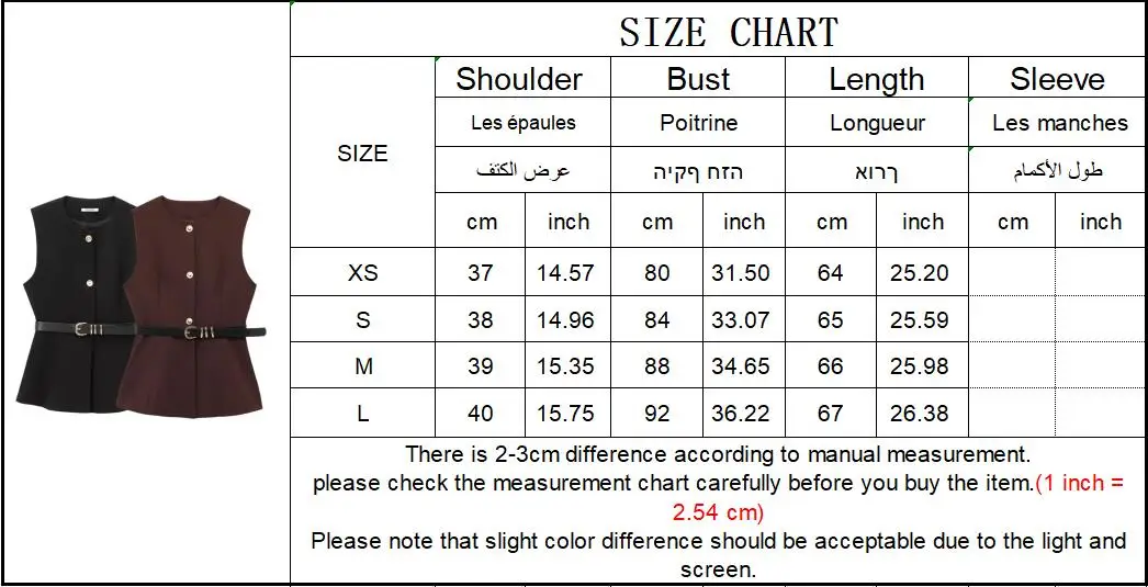Description Picture 2 of itemTFMLN Women Fashion Waistcoat Vest With Belt 2025 Vintage Sleeveless Front Button Female Outerwear Chic Vest Tops