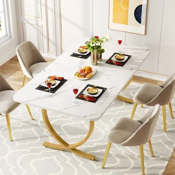 Tavolo da pranzo moderno da cucina Tribesigns da 63 pollici con piano in finto marmo 1