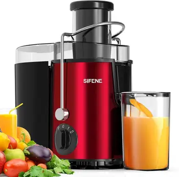 SiFENE 3" Big Mouth Centrifugal Juicer Extractor for Fruits & Vegetables, Compact Juicing Maker, Non-BPA, Easy to Clean, Red 1