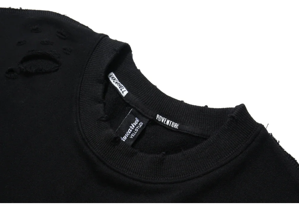 Camisolas rasgadas de manga comprida para homens e mulheres, pulôveres de ombro, streetwear com buracos rasgados, roupas grunge, sloth tops, primavera