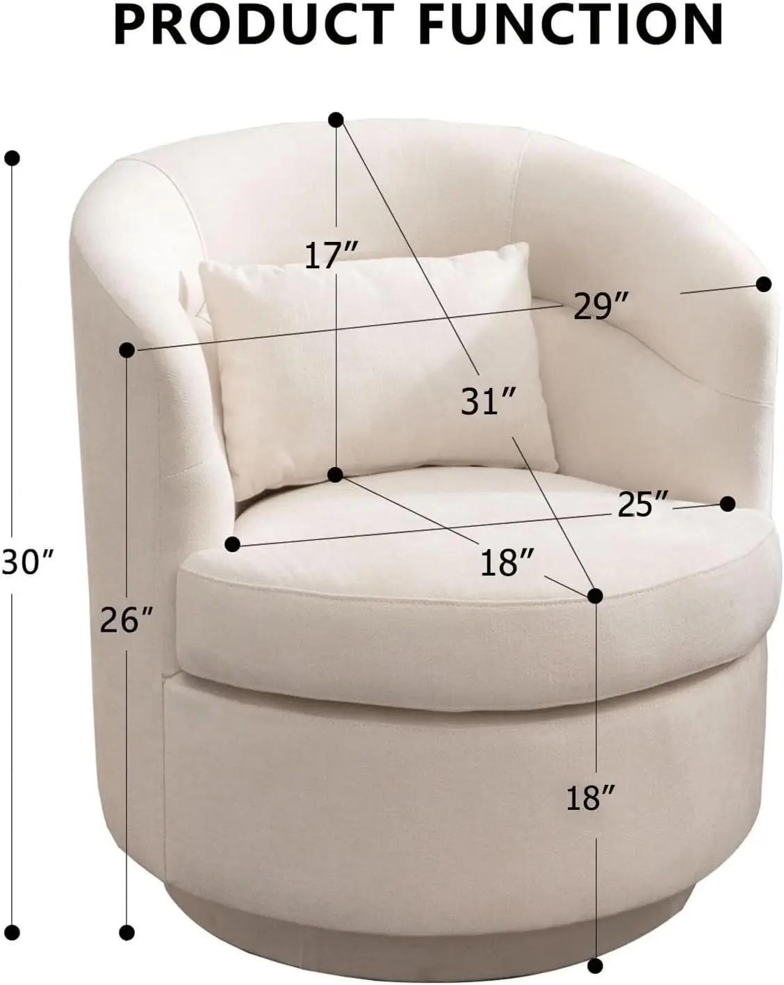 Modern 360 Degree Swivel Barrel Chair Round Accent Arm Sofa for Living Room Bedroom Comfortable Comfy Coffee Table Furniture