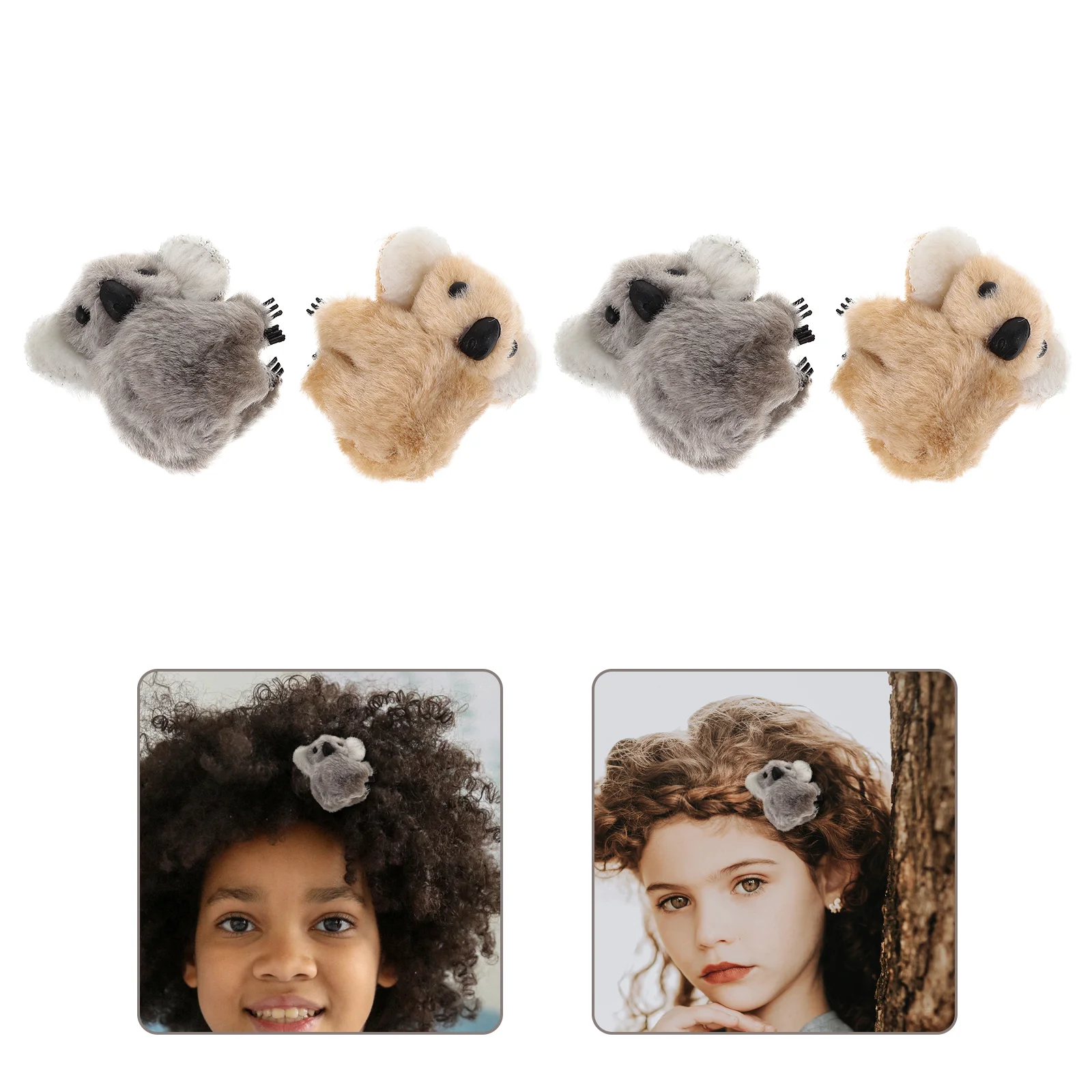 

4 Pcs Hair Accessories for Girls Claw Clips Plush Koala Ornament Animal Mini Headdress Barrettes Women Clamp Clamps Woman Miss