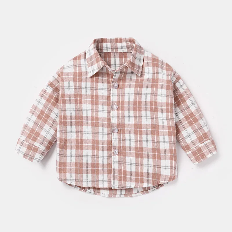 Spring Autumn Infant Baby Boys T-shirts Cotton Plaid Long Sleeve Toddler Boys Tees Turn Down Collar Newborn Outerwear Coats