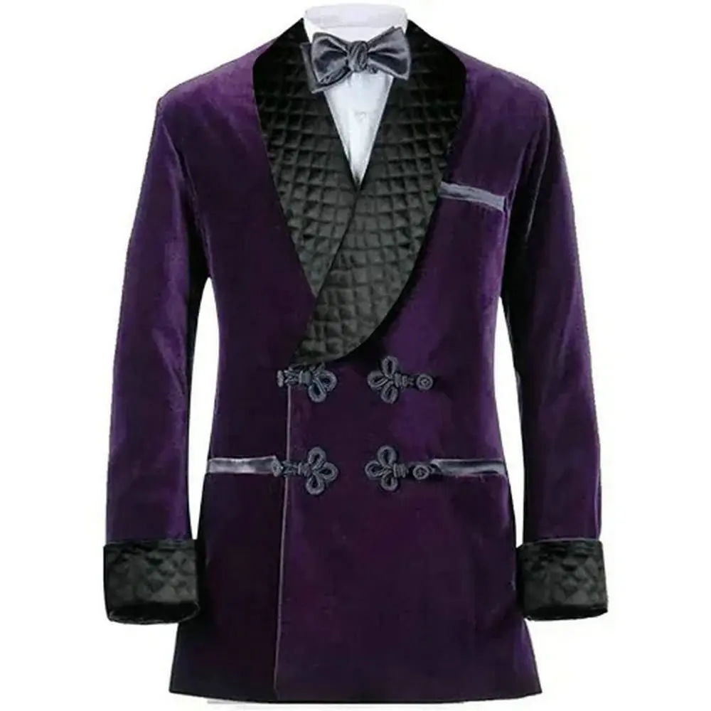 Double Breasted Purple Velvet Smoking Jackets Black Shawl Lapel Formal Tuxedos Loose Vintage Retro Party Prom Suit Blazer Sets men suits jackets