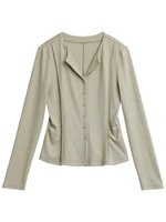 CHIC VEN femmes Cardigan décontracté nouveau petit revers à manches longues T-shirt mince femme tricoté chandails sport printemps automne 2025 5