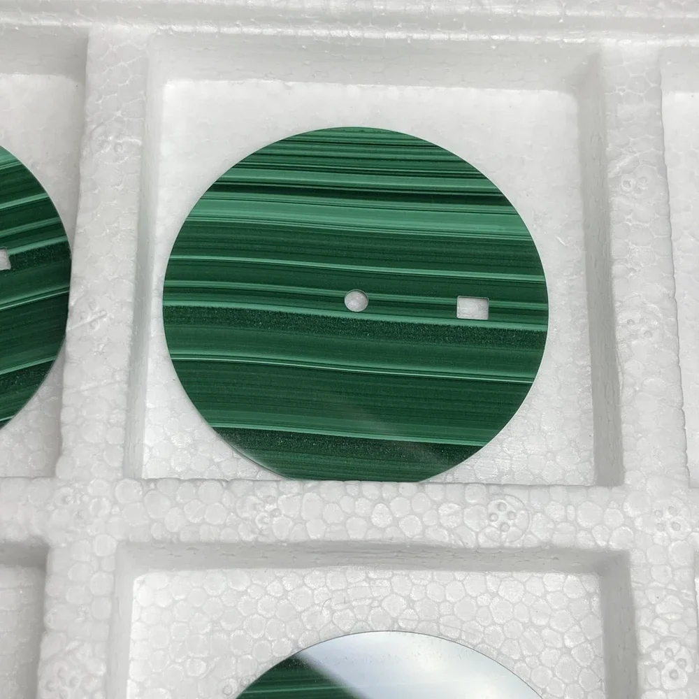 Round Flat 28.5mm Natural Green Malachite Stone NH35 Watch Dial CNC Cut On Sale
