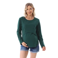 New Maternity Clothes Womens LongSleeve Crew Neck Solid Color Nursed Tops Casual T Shirt For Breastfeeding 2
