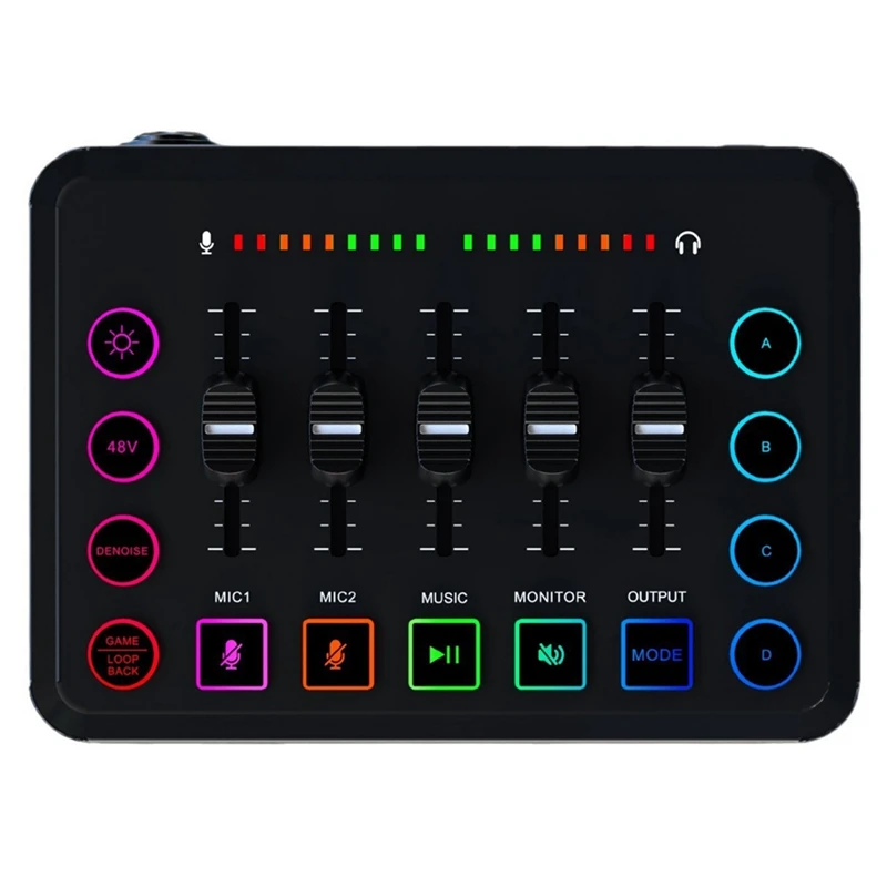 

FULL-48V звуковая карта, аудиомиксер, перезаряжаемый звуковой интерфейс RGB Миксер с разъемом XLR для микрофона для подкастинга/записи