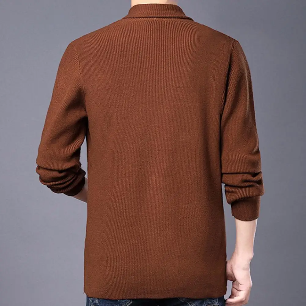 

Trendy Spring Sweater Coat Thin Simple Style Lapel Men Spring Coat Elastic Sweater Coat for Daily Wear