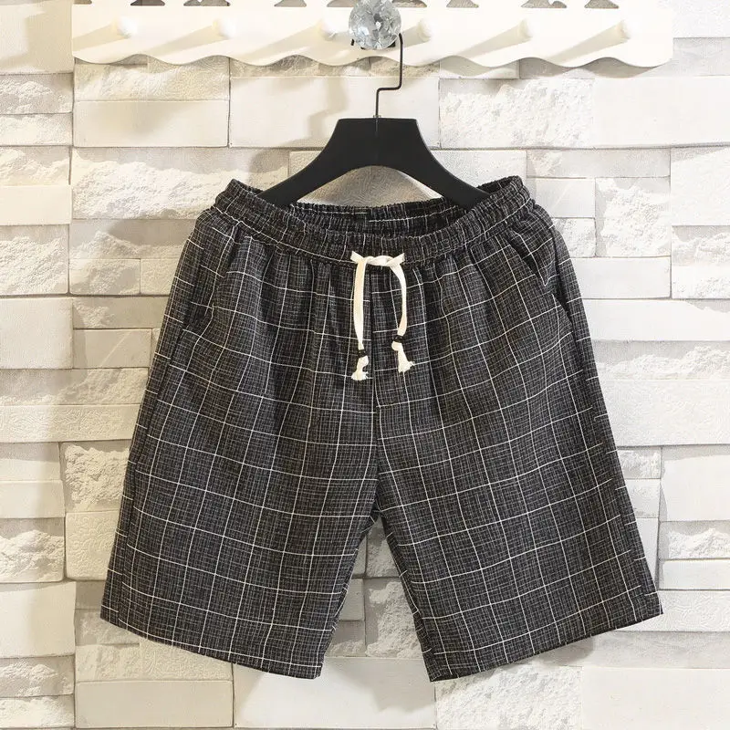 2024 Spring Summer Lattice Korean Drawstring Trend Street Casual Comfort Classic Simplicity Slim Fashion Versatile Men's Shorts