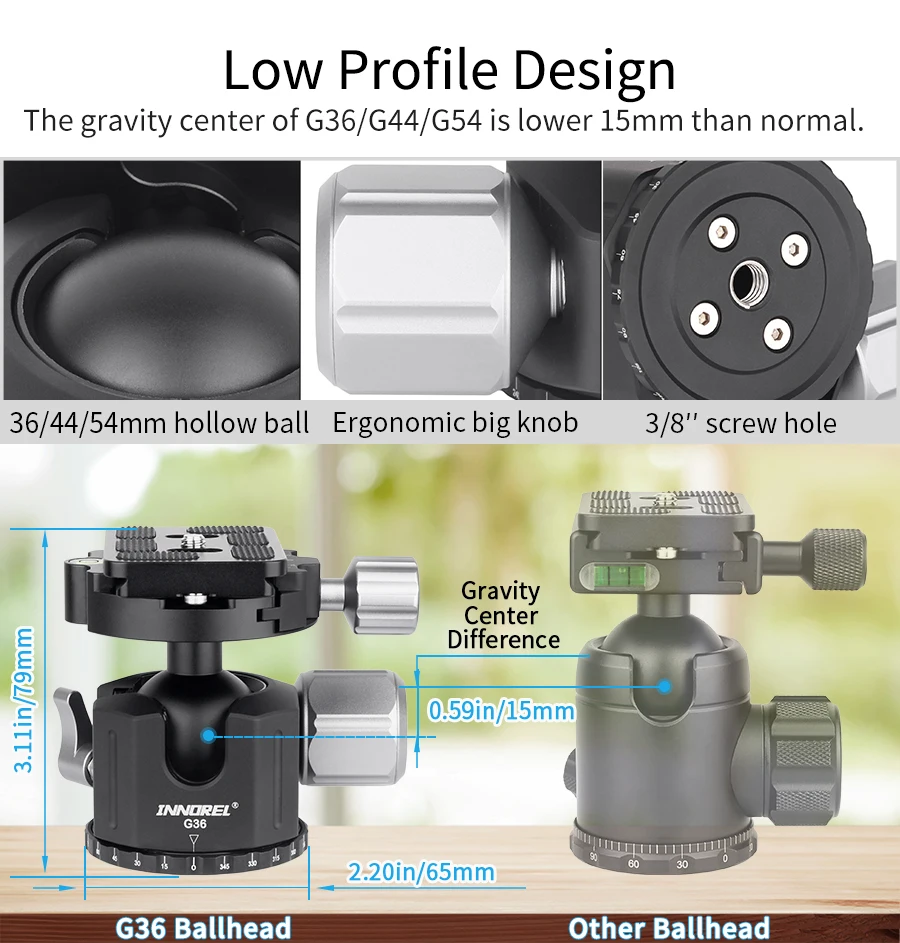 G54/G44/G36 Professional Tripod Head Low Center Gravity Panoramic Ball Head Doub