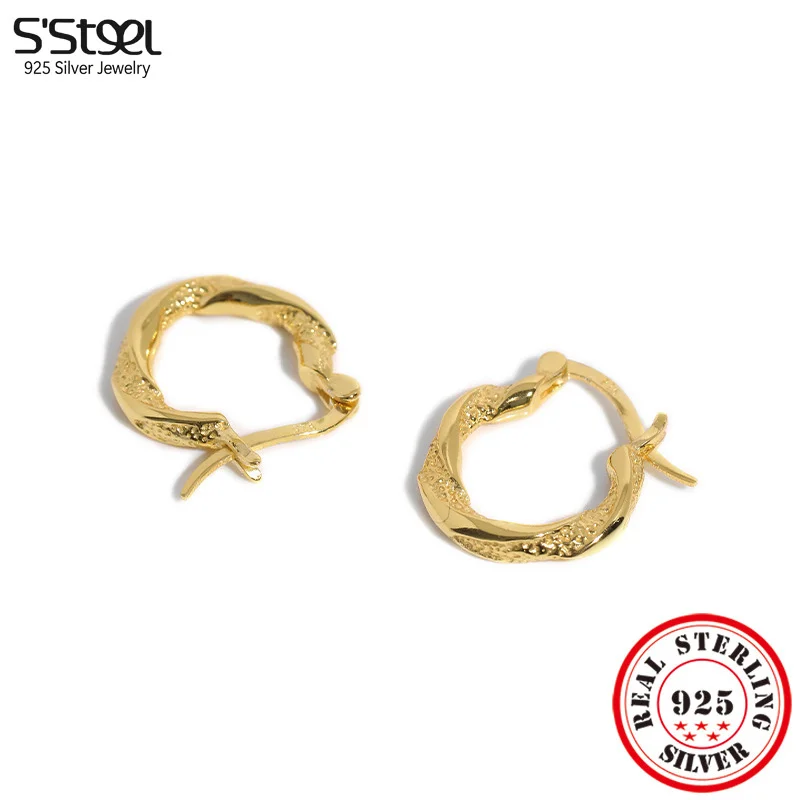 

S'STEEL 925 Silver Sterling Irregular Twists Texture Hoop Earing Gifts For Women Trendy Luxury Designer Luxurious Jewelry