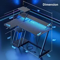 39 Inch Gaming Desk with LED Lights & Power Outlet, Small Gaming Computer Desk with Storage Shelves, L Shaped Gamer, Customized 2