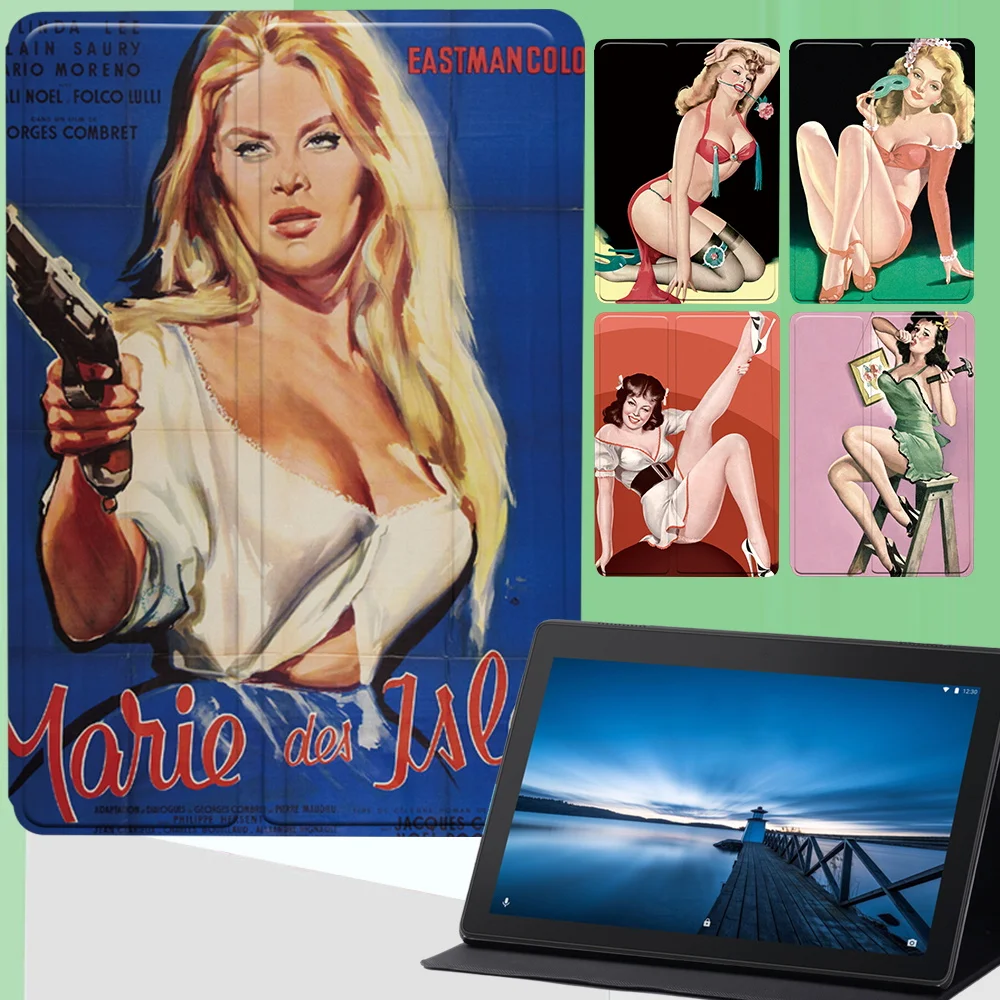 

Tablet Stand Case for Lenovo Tab M7/M8/M10 2nd Gen 10.1/M10/M10 FHD Plus/E10 10.1 Foldable Protect Cover Vintage Beauty Pattern