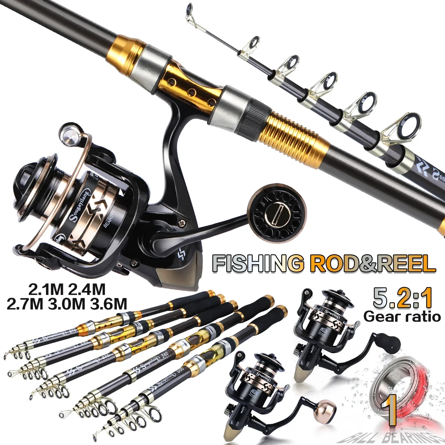 Sougayilang Spinning Fishing Rod and Reel Combos Portable Telescopic  Fishing Pole Spinning reels for Travel Saltwater Freshwater Fishing