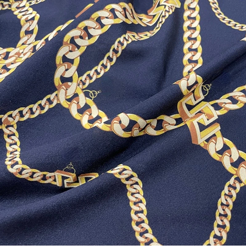 Gold Chain Printed Polyester Twill Fabric Brand Fashion Shirt DIY