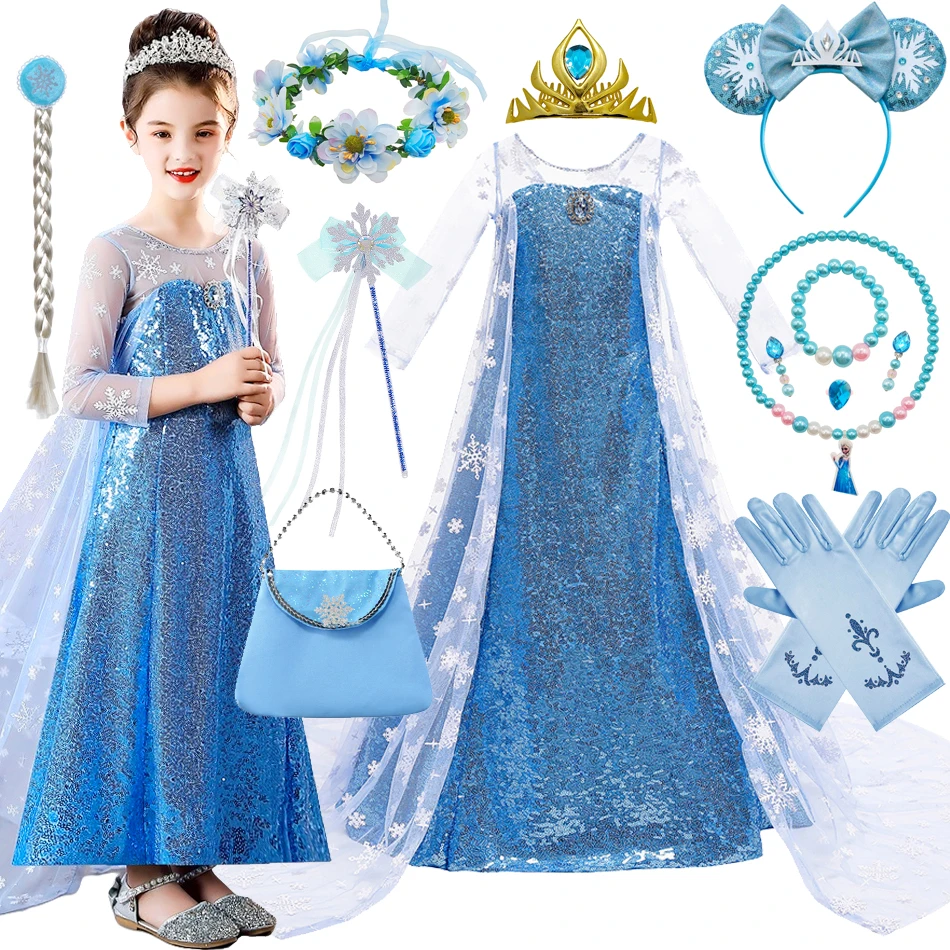 

Платье Эльзы для девочек «Холодное сердце», костюм Анны, платье Снежной королевы, детская одежда для косплея на день рождения, 2024, карнавал, Пасха, для девочек