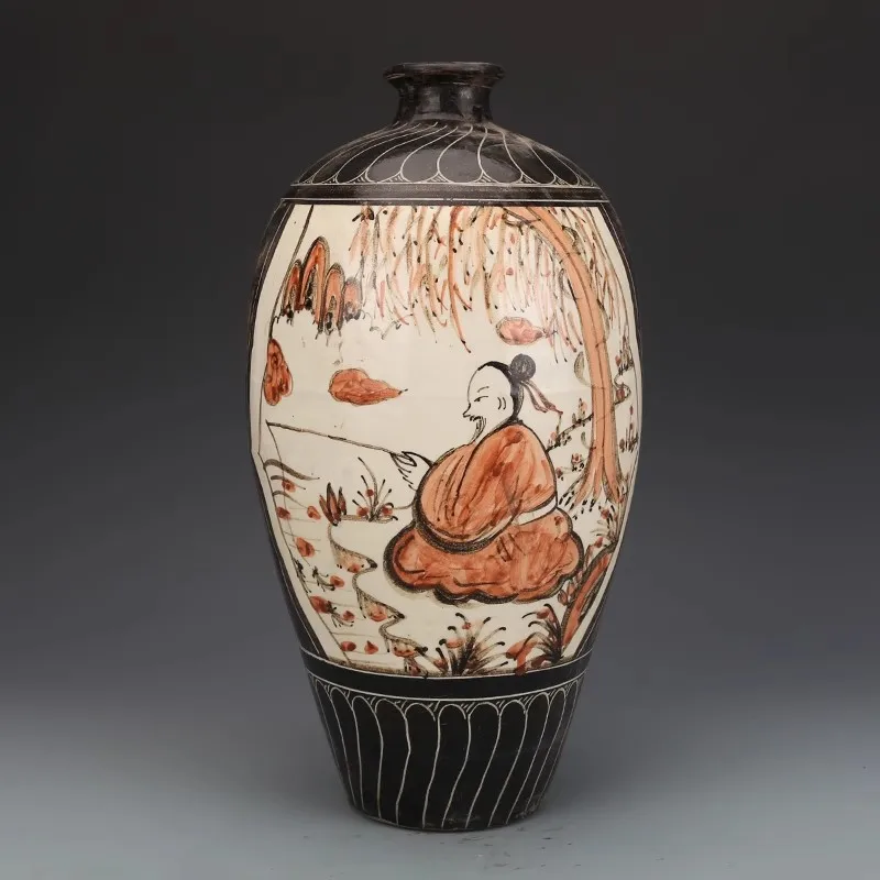 

Song Dynasty porcelain Cizhou kiln painted fisherman jade huchun vase