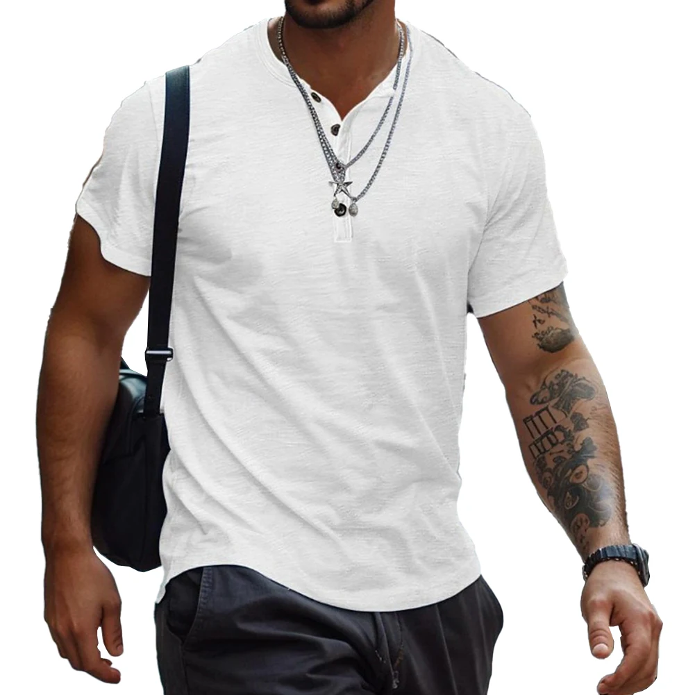 

Men T Shirt Polyester Regular Short Sleeve Slight Stretch Solid Color 1 Pc 1pc Button Casual Comfortable Comfy