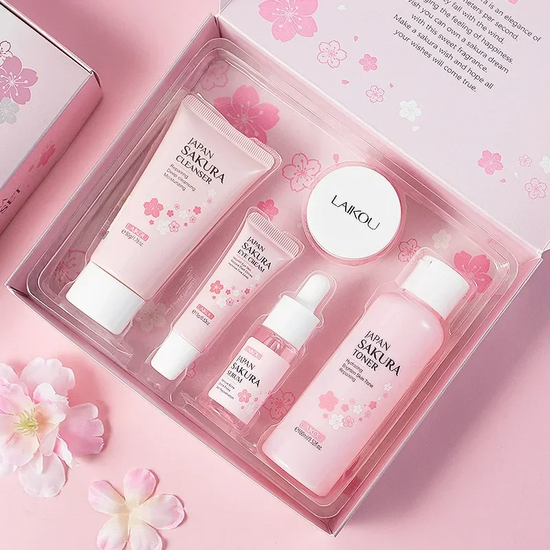 5-piece Hyaluronic Acid Skin Care Set Vitamin C Flower and Fruit Extract Facial Hydrating Niacinamide Face Serum for Gift Box