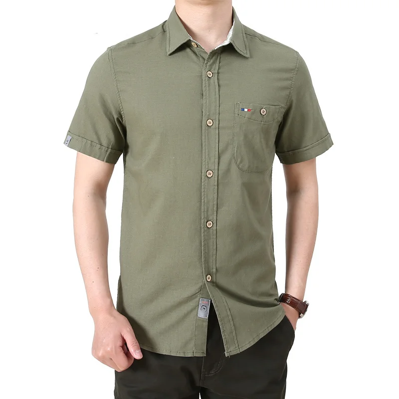 

Рубашка мужская из хлопка и льна, короткий рукав, Свободная блуза, Повседневная деловая рубашка, топ с рукавом до локтя, большие размеры, на лето