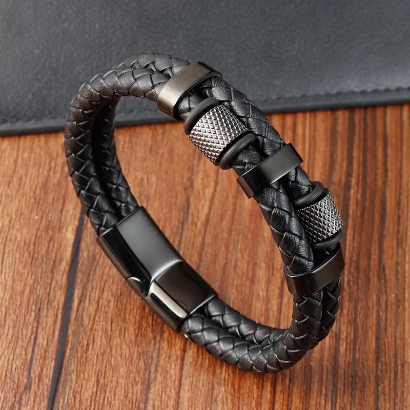 Magnetic Buckle Leather Rope Bracelet for Men