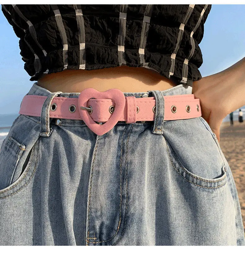 Heart Denim Belt For Women Love Buckle New All-Match Jeans Belts Ladies Pink Fabric Strap Female Personality Dress Waistband 374