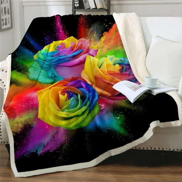 

Colorful Roses Fashion Anime 3d Printing Harajuku Velvet Bedding Fleece Blanket Hot Selling Blanket Double Layer Blanket