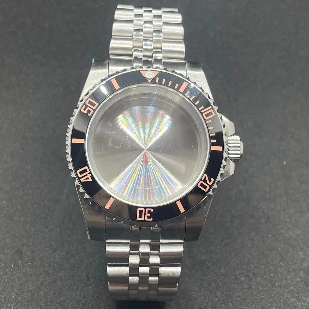 Elegant 40MM Stainless Steel Watch Case with Solid Bracelet and Glide Lock Clasp