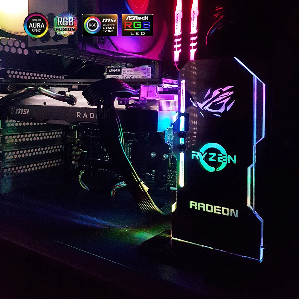 Msi Suporte Vga Argb Personalizável Gpu Vertical Titular pc Rog Placa de Vídeo Suporte Chassi Refrigerador de Água Personalizado Mod 5v 3pin Aura Ventiladores e resfriadores - Imagem 4