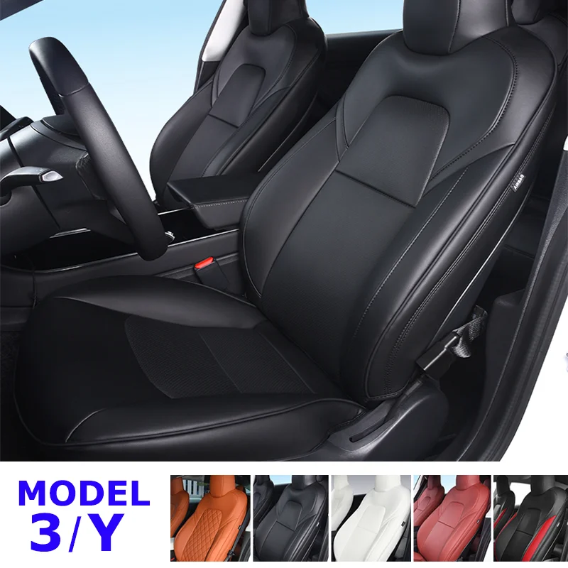 Volle Set Schwarz Auto Sitzbezüge Für Tesla Modell 3 Y Vier Jahreszeiten  Wasserdicht schmutz-beständig Leder Innen Auto zubehör - AliExpress