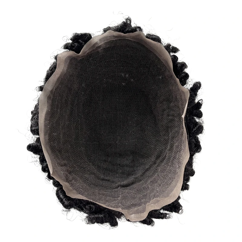 Mongolian Virgin Human Hair Hairpieces #1 Jet Black 15mm Afro Curl Toupee 8x10 Full Lace Unit for Black Men