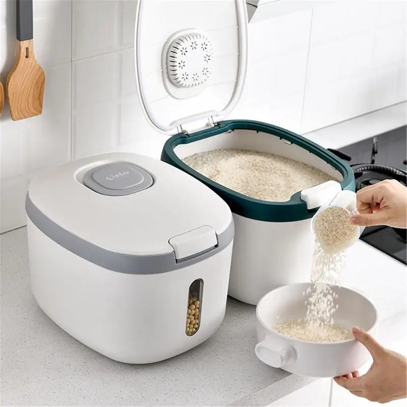 

Rice Storage Container Cereal Storage Dispenser With Pouring Cups Sealed Rice Bucket Food Storage Containers With Lids Airtight
