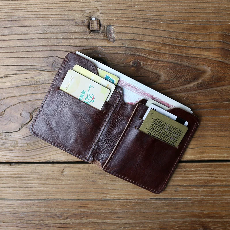 NZPJ Retro Genuine Leather Men's Wallet Natural Top Layer Cowhide Wallet Vertical Women's Wallet Bank Card Bag