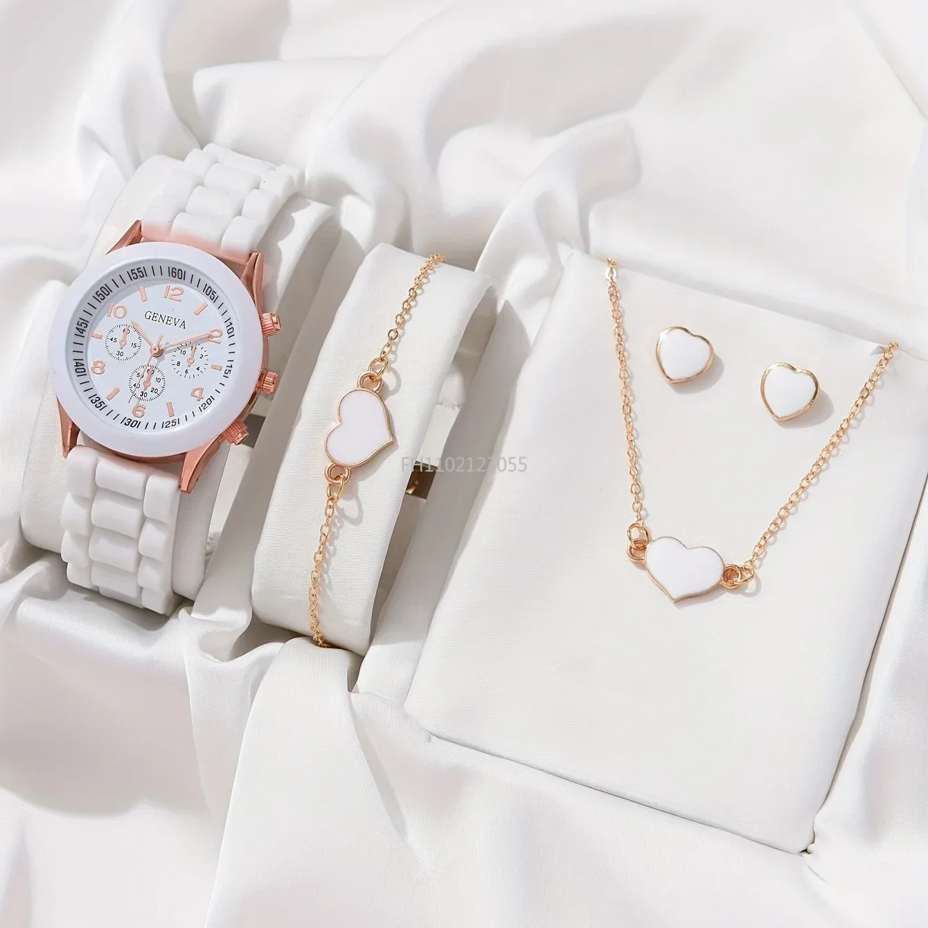 2/6pcs Luxury Watch Set Women Ring Necklace Earrings Rhinestone Fashion Wristwatch Female Casual Ladies Watches Bracelet(No Box) 3